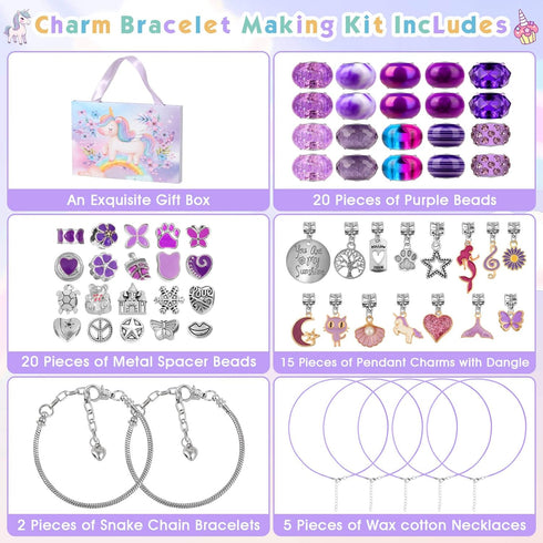 Flasoo DIY Charm Bracelet Making Kit, Jewelry Making Kit for Teen Girls with Unicorn Mermaid Purple Stuff Craft Gift for Birthday, Christmas, New ...