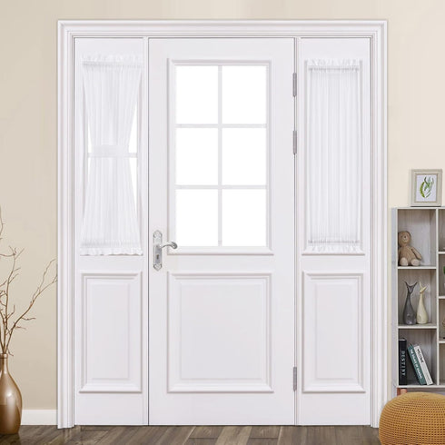 MIULEE Sidelight Sheer French Door Curtains 25 x 40 Inches Light Filtering Window Treatment with Tieback - 2 Panels, White...