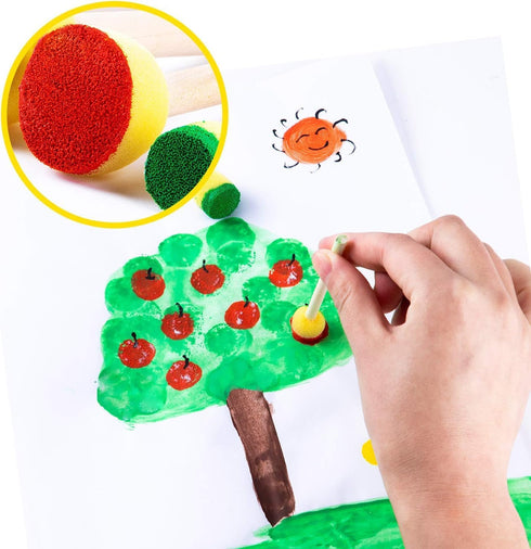 48 Pieces Round Sponges Brush Set, Round Sponge Brushes for Painting, Wooden Handle Foam Brush Sponge Painting Tools for Kids Painting Crafts...
