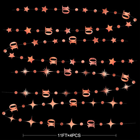 Rose Gold 10th Birthday Decorations Number 10 Circle Dot Twinkle Star Garland Metallic Hanging Streamer Bunting Banner Backdrop for Girls Boys Ten...
