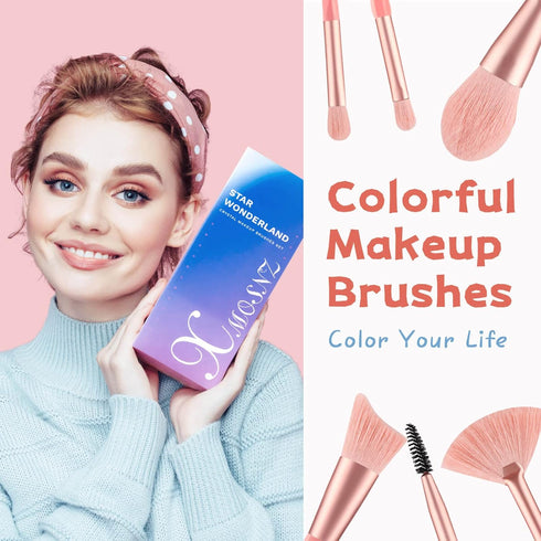 XMOSNZ 15PCS Makeup Brushes Irregular Handle Makeup Brush Set Eyeshadow Brush Face Lip Eye Make Up Brush Sets with Gift Box (Pink)...