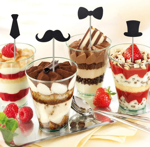 Cupcake Toppers Mini Black Bowtie Mustache Hat Neckcloth Adult Ceremony Birthday Celebration Decorations DIY Home Baby Shower Theme Party Food Fru...