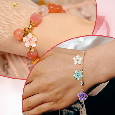 50pcs Enamel Cherry Blossoms Charms Pendant, Gold Plated Cute Flower Pendants Bracelet Charms for Jewelry Making Kit Bracelet Necklace Earrings Ke...