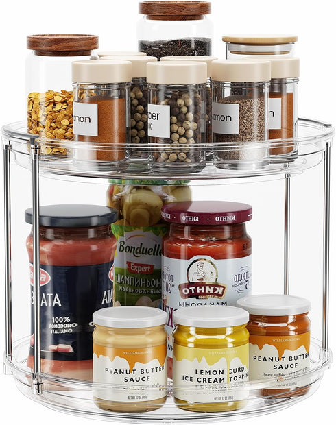 2 Tier Lazy Susan Turntable Organizer 9.25'' Rotating Spice Rack Organization for Cabinet, Kitchen, Pantry, Countertop, Spining Makeup Organizer f...