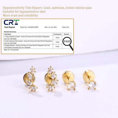 2 Pairs 925 Sterling Silver Flat Back Earrings for Women Dainty Gold CZ Flatback Cartilage Earring Small Helix Tragus Multiple Piercing Jewelry...