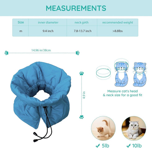 Cat Recovery Collar, Soft Adjustable Cat Cone Alternative, Lightweight Waterproof Fasteners Collars for Cats Kittens Puppies, After Surgery Stop L...