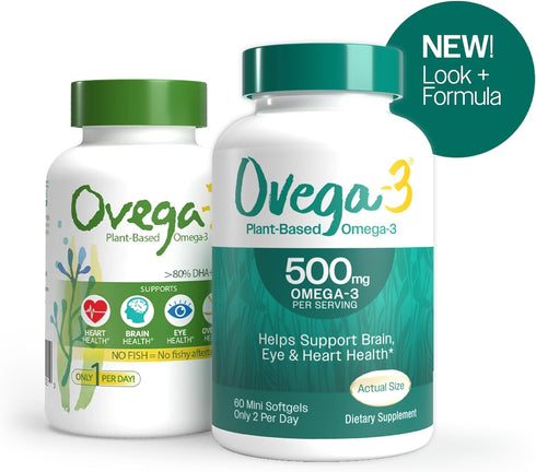 OVEGA-3 Plant-Based Omega-3 from Algal Oil Daily Supplement, 500mg, Supports Brain, Eye & Heart Health, Two Mini softgels per Day, 60 Count...
