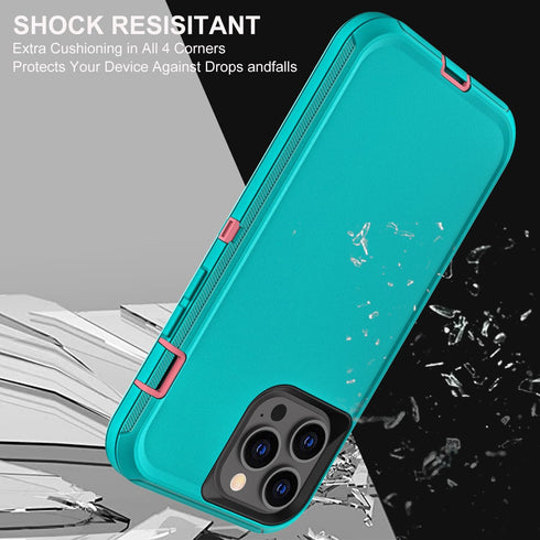 for iphone 14 Pro Max Case, Military Grade 3 in 1 Heavy Duty Shockproof/Drop Proof/Dust Proof Case with 2Pcs Tempered Glass Screen Protector (Aqua...
