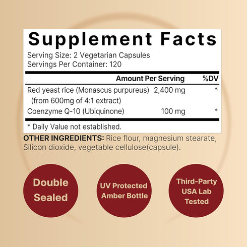 NatureBell Red Yeast Rice 2,400mg with CoQ10 100mg | 240 Veggie Capsules (1,200mg Per Capsule) – Max Strength Herbal Supplement – Antioxidant Supp...