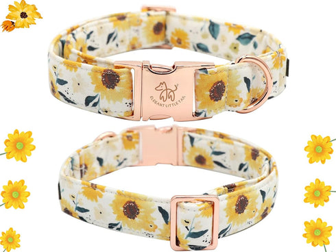 Elegant little tail Dog Collar, Sunflower Pattern Pet Collar Durable Cute Dog Collars Summer Fall Female Pet Gift Adjustable Dog Collar for Large ...