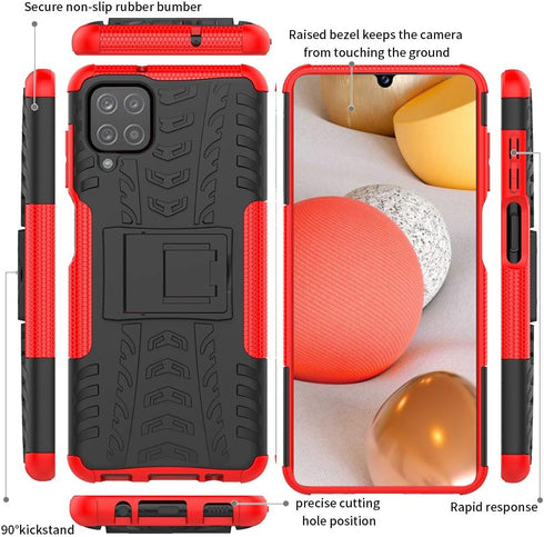 Galaxy A12 Phone Case, Samsung A12 Phone Case with Screen Protector, Shockproof Silicone Protective with Kickstand Hard Phone Cover for Samsung Ga...