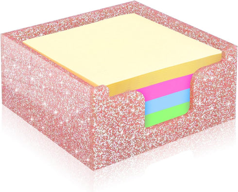 Acrylic Sticky Note Holder, Self Stick Note Pad Holder, 3.94 x 3.94 Inch Glitter Sticky Note Dispenser, Memo Pad Holder Dispenser Organizer for Sc...