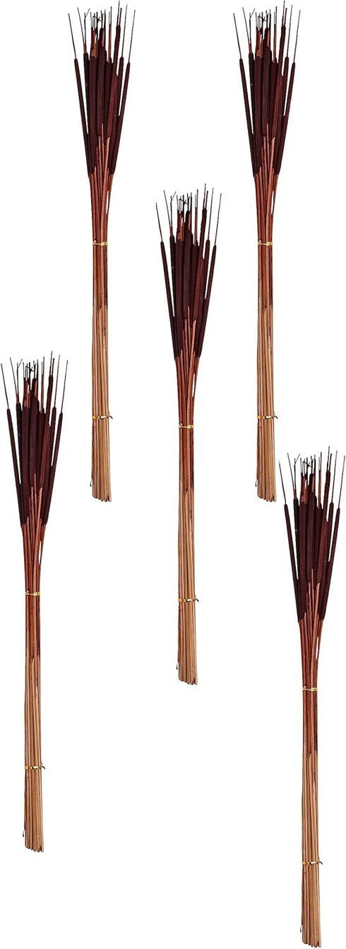 26" Natural Dried Pencil, Set of 5 Bunches of 25, 125pcs, Dark Brown Cattail, Large...