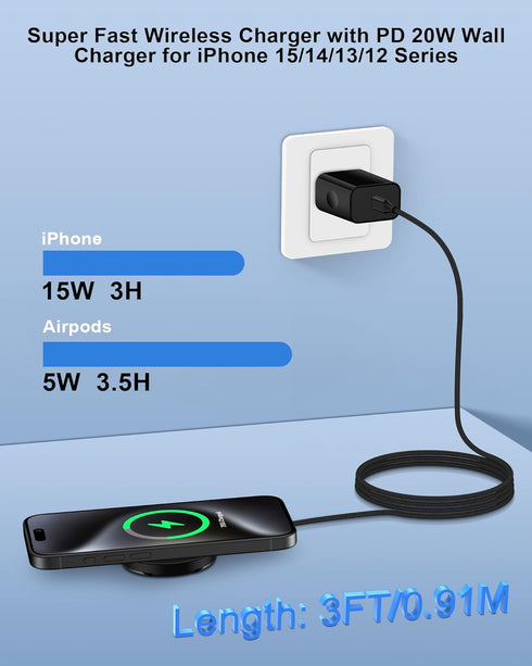 2Pack AILKIN QI Magsafe Wireless Phone Charger for Samsung Galaxy S24 S23 S22 S21 S20 Ultra Plus, Magnetic Fast Wireless Charging Pad for Google P...
