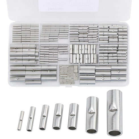 300PCS Non Insulated Butt Connectors Kit,26 to 10 gauge Tinned Copper Butt Splice Terminals,Uninsulated AWG6 8 Crimp Wire Connector...