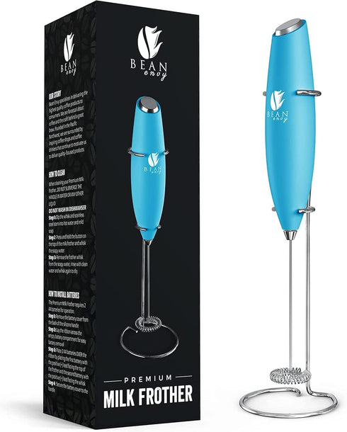 Bean Envy Milk Frother Handheld for Coffee - Electric Hand Blender, Mini Drink Mixer Whisk & Coffee Foamer Wand with Stand for Lattes, Cappuccino,...