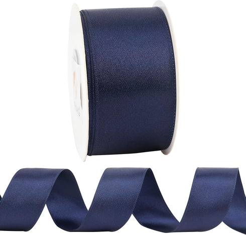 HUIHUANG Navy Blue Satin Wired Ribbon 1-1/2 inch Navy Double-faced Satin Wire Edge Ribbon for Bows, Gift Wrapping, Wreaths, Christmas Tree Decor, ...