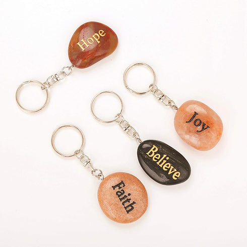 12pcs Engraved Inspirational Keychains, Natural River Stone Key Rings, Wholesale Faith Rocks, Novelty Healing Stone Key Chain Bulk, Assorted Sayin...