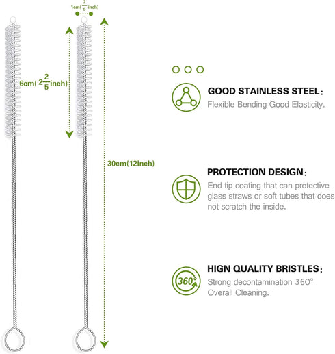 Straw Cleaner Brush Set, 10 Pieces 12 Inch Stainless Steel Handle Straw Brush Set, Extra Long Straw Brush for Tumbler, Sippy Cup, Water Bottle and...
