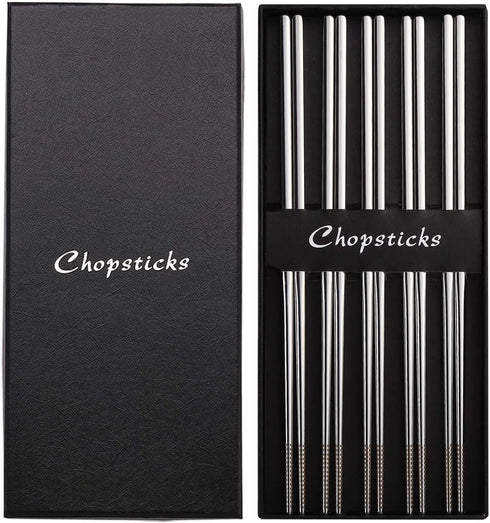 Devico Chopsticks, Metal Chopsticks, 18/10 Stainless Steel Chopstick Set, Reusable, Dishwasher Safe (5 pairs)...