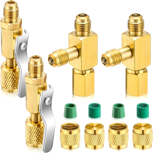 4 Pcs Air Conditioner Ball Valve and Quick Coupler Access Tee 1/4" SAE Adapter Kit Valves Core Tee Adapter with Swivel Connector and Straight Refr...