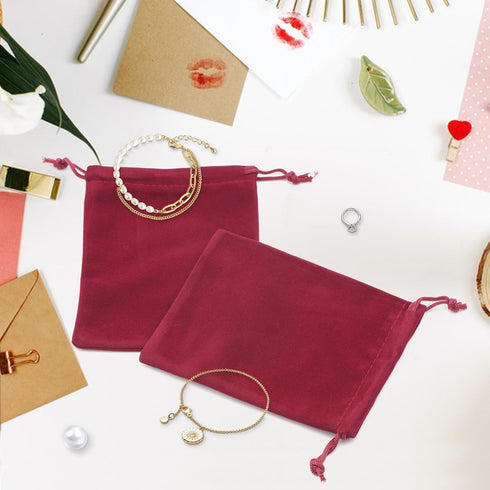 G2PLUS Red Velvet Jewelry Pouches, 20PCS Small Velvet Gift Bags with Drawstring, Wine Red Christmas Gift Bags for Wedding Favors, Candy Bag, Party...
