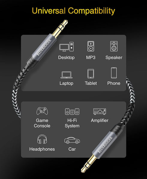BlueRigger 3.5mm Stereo Audio Cable (15FT, 24K Gold Plated Jack, Auxiliary Cable, Male to Male, Hi-Fi Sound) – Aux Cord for Headphones, Home Car S...