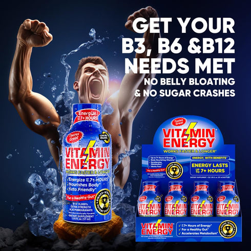 Vitamin Energy B12 Energy Drink Shots, Acai Pomegranate Flavor, Up to 7+ Hours of Energy, 1.93 Fl Oz, 4 Count...