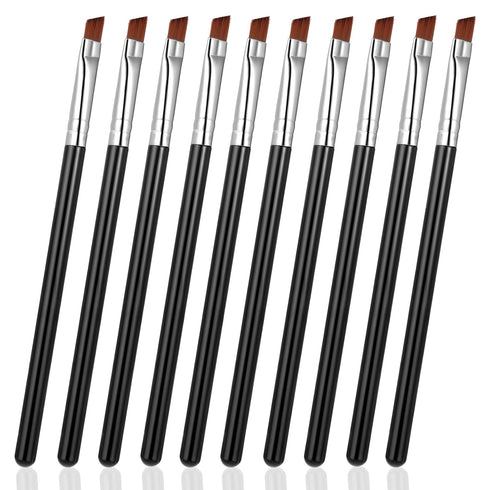 10 PCS Angled Eyeliner Eye Shadow Eyebrow Brush Set Flat Fine Angle Soft Synthetic Bristles Fibers Detail Makeup Brush Tool for Women Girls Make u...
