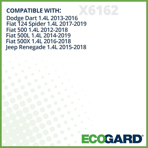 ECOGARD X6162 Premium Cartridge Engine Oil Filter for Conventional Oil Fits Fiat 500 1.4L 2012-2019, 500L 1.4L 2014-2020, 124 Spider 1.4L 2017-202...