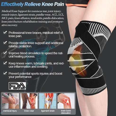 Knee Brace, Professional Knee Compression Sleeve with Patella Gel Pad & Side Stabilizers, Improved Circulation Compression, Knee Support for Knee ...