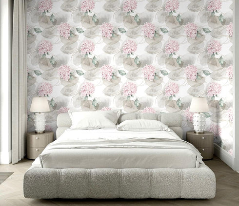 HAOKHOME 93164 Abstract Nordic Peel and Stick Wallpaper Geometric Hydrangea Floral White/Grey/Pink Stick on Home Decor 17.7in x 118in...