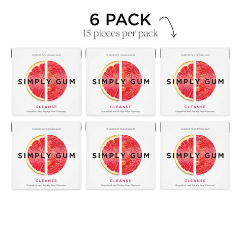 SIMPLY Gum | Cleanse with Grapefruit and Prickly Pear | Plant- Based Chewing Gum | Pack of Six (90 Pieces Total) | Synthetic Plastic Free + Aspart...