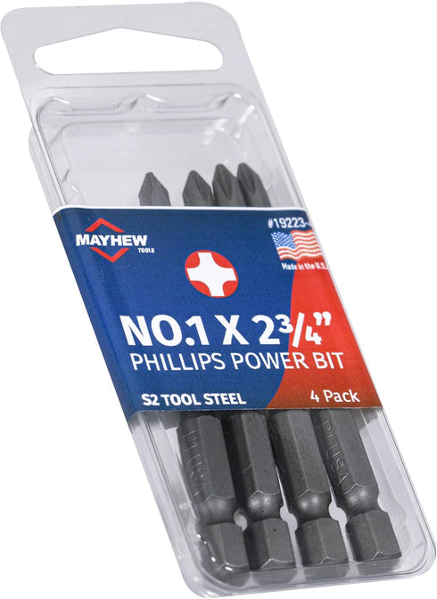 Mayhew Tools 19223-4 Phillips Power Bit, NO. 1 x 2.75", 4-Pack...