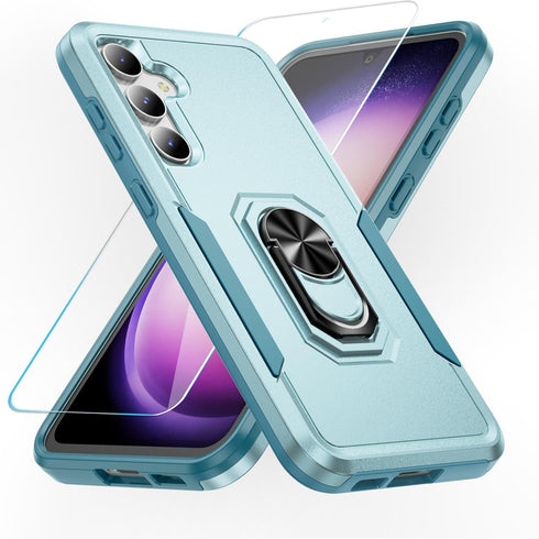 SunRemex for Samsung Galaxy S23 FE Case with HD Screen Protector,Samsung S23 FE Phone Case Built in Rotatable Metal Ring Holder Kickstand for Sams...