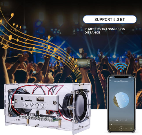MiOYOOW DIY Bluetooth-Compatible Speaker Kit with LED Flashing Light, DIY Electronics Soldering Project USB Mini Home Stereo Sound Amplifier Solde...