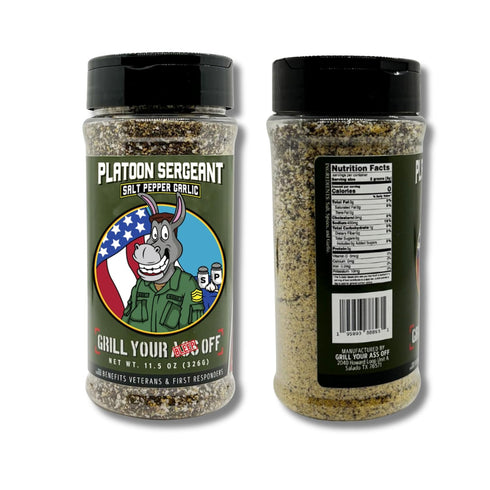 Platoon Sergeant Garlic Salt Pepper by Grill Your As Off - BBQ & Grill Seasoning for Beef, Steak, Burgers, Pork & Chicken - Dry Rub - MSG & Gluten...
