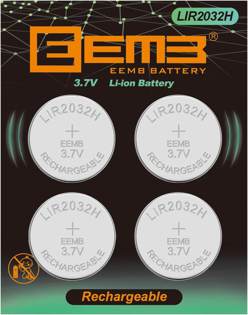 EEMB 3.7V Rechargeable 2032H Batteries LIR2032H Lithium-ion Coin Cell Button Batteries 70mAh for Car Remote Key Fob Watch - 4PACK...