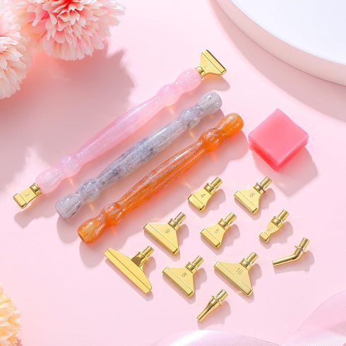 NIBESSER 21Pcs Diamond Art Painting Pen Kit 3pcs Diamond Art Pens 12 Pcs Metal Screw Thread Tips 5D Resin Painting Tools Accessories Multi Placer ...
