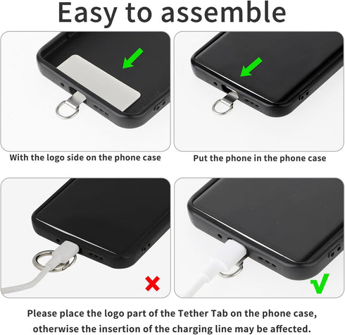 2 Pcs Phone Lanyard Tab Cell Phone Lanyard Tab with 2 Metal Spring Rings Phone Tether Patch Universal Phone Tether Tab Pad Connector without Adhes...