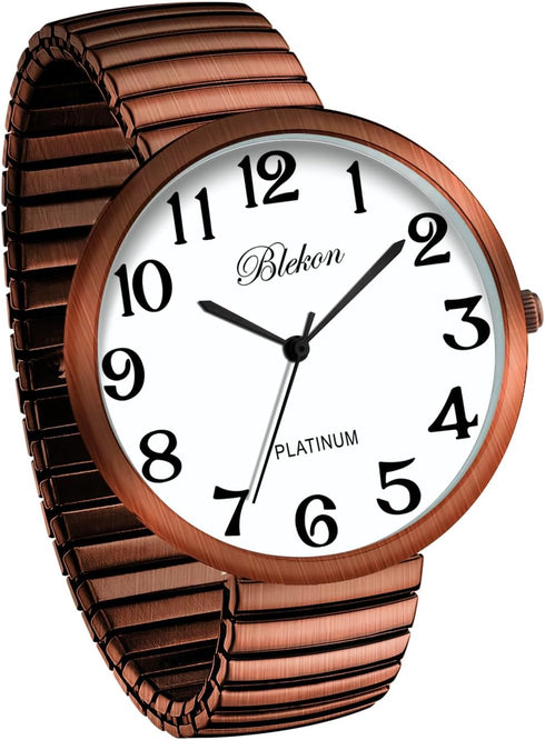 Blekon Collections New Super Large Face Stretch Band Japanese Movement PC21J Fashion Watch (Copper)...