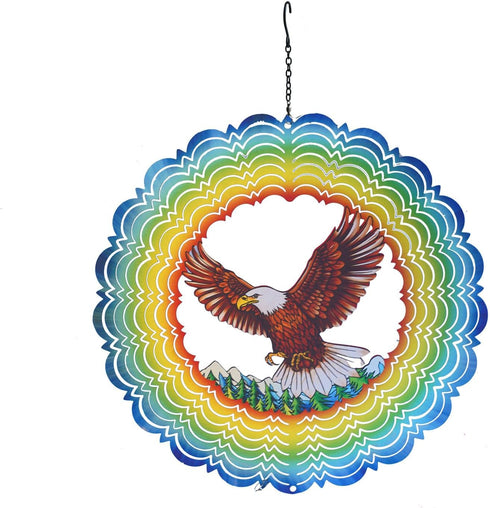 Wind Spinners-12 inch 3D Stainless Steel Eagle Hanging Wind Spinner Metal Wind Catchers Kinetic Sculpture for Lndoor,Outdoor Decor, Yard Art, Gard...