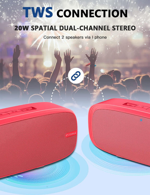 LENRUE Bluetooth Speaker, Wireless Portable Speaker with Loud Stereo Sound, Rich Bass, 12-Hour Playtime, Built-in Mic. Perfect for iPhone, Samsung...