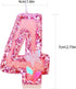 Birthday Candles Number 4,Pink Glitter Happy Birthday Cake Candles Handmade Sequin Numeral Candle...