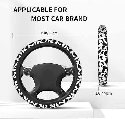 Cow Print Steering Wheel Cover for Women Cute Car Steering Wheel Cover Anti Slip and Sweat Absorption Comfortable Auto Steering Wheel Protector Ca...