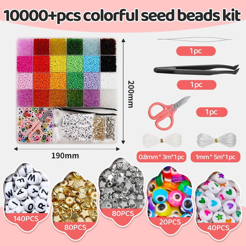 IOOLEEM Seed Beads, 10000+pcs 3mm Glass Seed Beads, Glass Beads for Jewelry Making, Seed Beads Kit, Seed Beads for Jewelry Making, Glass Beads for...
