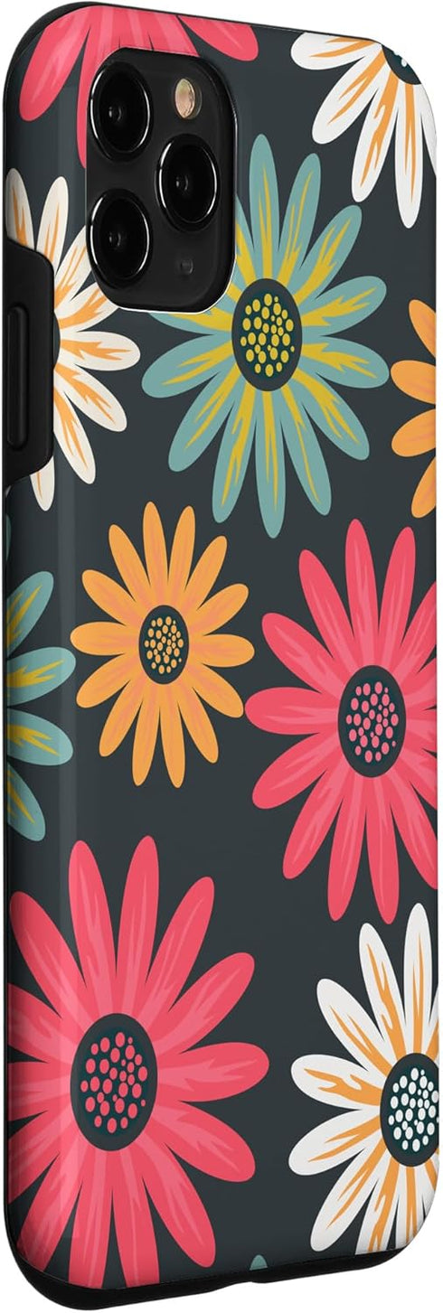 iPhone 11 Pro Floral Daisy Flowers Pink Green Orange Grey Pattern AEN021 Case...