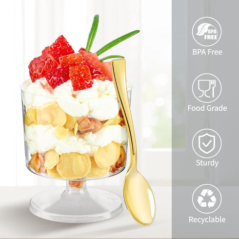 Kucoele 4 Inches Gold Mini Plastic Spoons, 100 Pack Disposable Small Dessert Spoons Heavy Duty Tiny Tasting Spoons for Appetizers, Puddings, Ice C...