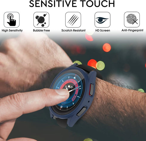 12+4 Pack Case for Samsung Galaxy Watch FE/5/4 44mm with Tempered Glass Screen Protector, Waterproof Hard PC Bumper Scratch Resistant Protective C...