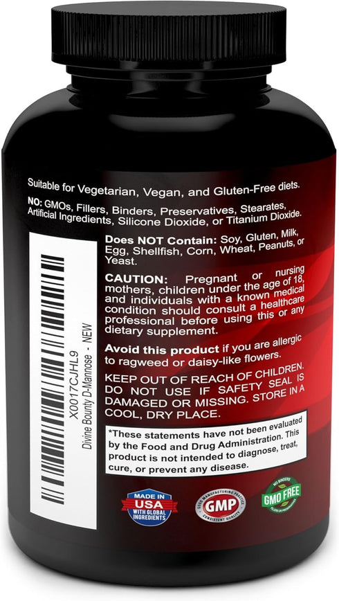 Divine Bounty D-Mannose Capsules - 600mg D Mannose Powder per Capsule with Cranberry and Dandelion Extract to Support Normal Urinary Tract Health ...